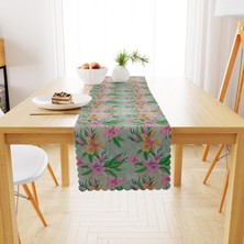 BenimOl Zambak Desenli Mint Zemin Yeşil Pembe Runner 40x140