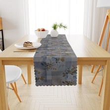 BenimOl Motifli Gül Desenli Renkli Zemin Mavi Hardal Runner 40x140