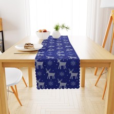 BenimOl Geyik Desenli Mavi Zemin Runner 40x140