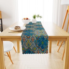 BenimOl Damask Desenli Mavi Turkuaz Runner 40x140