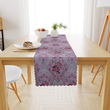 BenimOl Çiçek Desenli Kahve Turuncu Kadife Dokulu Runner 40x180