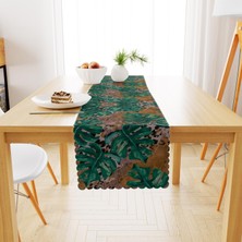 BenimOl Yeşil Yaprak Desenli Leopar Zemin Runner 40x140