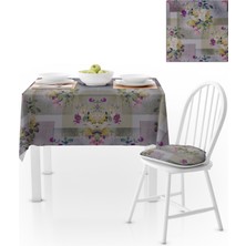 BenimOl Motifli Gül Desenli Renkli Zemin Mor Hardal Masa Örtüsü 140x220