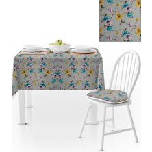 BenimOl Çiçek Desenli Hardal Mavi Masa Örtüsü 140x260