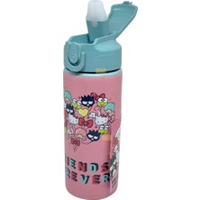 Wiggle 600 ml Hello Kitty Lisanslı Pipetli Kilitlenebilir Kapak Paslanmaz Çelik Termos Matara Pembe