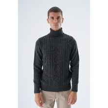 Trist Star Erkek Antrasit Balıkçı Yaka Yürütme Saç Örgülü Yün Triko Örme Kazak TRIST-5336