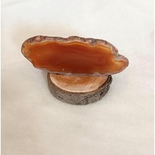 HD Marketim Doğal Taş Plaka Akik Taşı Ahşap Standlı Dekoratif Obje Biblo Traverten