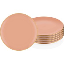 Servis Tabağı 6lı Set Somon Basic Gold Detay Pembe Porselen 26 Cm