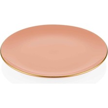 Pasta Tabağı 6lı Set Somon Basic Gold Detay Pembe Porselen 19 Cm