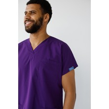 Dr. Mitra Erkek Likralı Yarasa Kol Hemşire Doktor Takım Koyu Mor