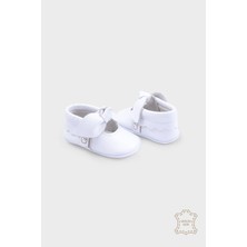 Deri Bebek Patiği Fiyonklu Beyaz
