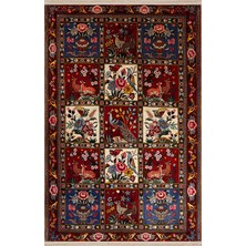 Rugs Modern Bordo Temalı Çok Renkli Kare Bölme Geleneksel Çiçek Motif Desenli Vintage Dekoratif Halı 1947