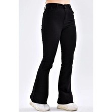 ByCukurovaFrango Leo Max Vega Yüksek Bel Siyah Ispanyol Paça Jeans Likralı Esnek Kot Pantolon