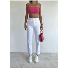 ByCukurovaFrango Yüksek Bel Beyaz Mom Jeans Likralı Esnek Kot Pantolon 2024