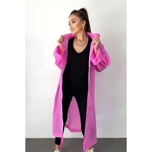 Önder Moda Kadın Erkek Pembe Kapüşonlu Çıtçıtlı Eva Yağmurluk Rüzgarlık