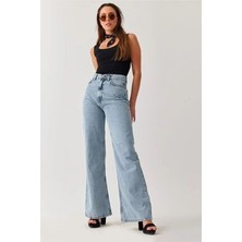 ByCukurovaFrango Esperenza 90's Kar Yıkama Mavi Likralı Süper Extra Yüksek Bel Wideleg Palazzo Salaş