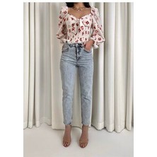 ByCukurovaFrango Vit Mom Jeans Eskitmeli Kar Yırtıklı 90S Boyfriend Yüksek Bel Kot