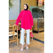 Lamelif Oversize Pembe Flores Fırfırlı Tunik Kadın Rahat Kullanım İçin Şık Tasarım