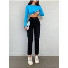 ByCukurovaFrango Black Gold Siyah Likralı Mom Jean Pantolon Mom Jean ( Tam Kalıp )