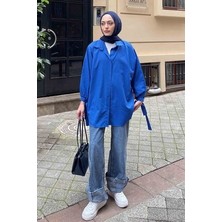 Lamelif Kadın Gömlek Uzun Kol Düz Desenli Günlük Kullanım İçin Kol Detaylı