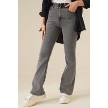 Limabel Oscar Gri Ispanyol Paça Kot Pantolon Yüksek Bel Flare Jeans Toparlayıcı( Extra Rahat)