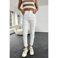ByCukurovaFrango Jesica Beyaz Yüksek Bel Fermuarlı Mom Fit Jean Pantolon Iç Göstermeyen 2024