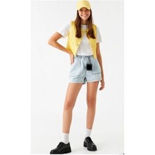 Butik Karaca Baggy Denim  Yazlık Şort Sönnet Patch Pocket Jasns Shorts In Light Indigo Kot