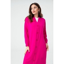 Puane Uzun-Diz Altı Boydan Düğmeli Fuşya Hırka/tunik 10421