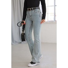 ByCukurovaFrango Benjamin Kar Yıkama Gold Ispanyol Ispanyol Jean Yüksek Bel Kot Pantolon