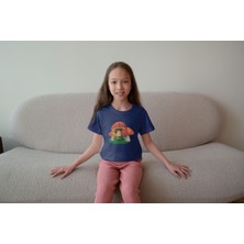 Bubuga Kız Çocuk Pamuk 3 Mantar Baskılı Kısa Kol Tshirt