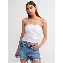 Dilvin 20670 Taş Baskılı Straplez Top-Beyaz