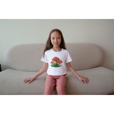 Bubuga Kız Çocuk Pamuk 3 Mantar Baskılı Kısa Kol Tshirt