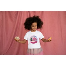 Bubuga Kız Çocuk Pamuk Fuşya Ev Baskılı Kısa Kol Tshirt