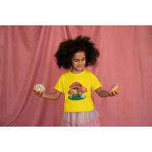 Bubuga Kız Çocuk Pamuk 3 Mantar Baskılı Kısa Kol Tshirt