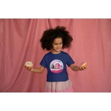 Bubuga Kız Çocuk Pamuk Fuşya Ev Baskılı Kısa Kol Tshirt