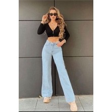 Trn JNS Mavi Power Likralı Süper Yüksek Bel Salaş Jeans Palazzo Pantolon