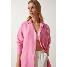 Oversize Basic Müslin Gömlek Açık Pembe