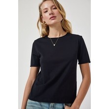 Bisiklet Yaka Basic Örme T-Shirt Siyah