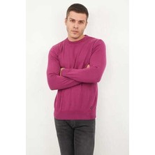 Bisiklet Yaka Pamuklu Parça Boya Triko Kazak Pembe