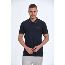 Voltaj Yakası Desenli Polo Yaka Pamuklu Tişört Lacivert