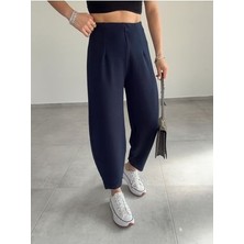 Cendy Krep Kemersiz Lacivert Balon Pantolon