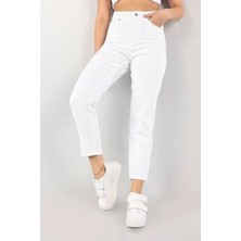 Geenz Manifacture Jolie Beyaz Süper Yüksek Bel Mom Kot Pantalon