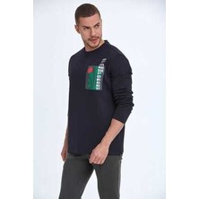 Stand For Art Baskılı Bisiklet Yaka Sweatshirt Lacivert