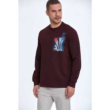 Stand For Art Baskılı Bisiklet Yaka Sweatshirt Bordo