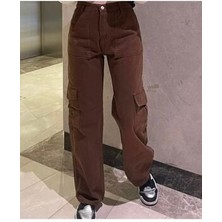 DENİKK Denikk Df Kahverengi Kargo Cep Detay Pantolon Erkek Günlük Stil 2XS Boru Paça Kesim