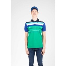 Voltaj Yeşil Saks Mavi Lacivert Nakışlı Polo Yaka Tişört