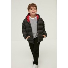 Önder Moda Çocuk Su ve Rüzgar Geçirmez Kapüşonlu Coat Şişme Mont_siyah