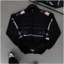 Msrt Bmw  Unisex Paraşüt Kumaş Oversize Dijital Baskılı Siyah Rüzgarlık Yağmurluk