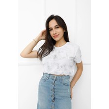 Glamfit Batik Desenli Crop Açık Gri - 411.0311.