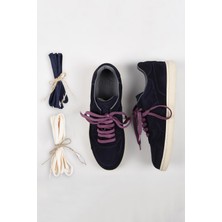 Krähe Zeus Erkek Deri El Boyamalı Bağcık Ve Iki Yedek Bağcıklı Lacivert Sneakers